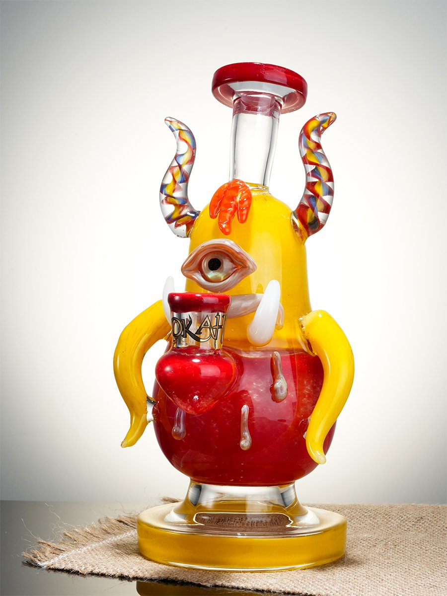 Yellow One-Eyed Big-Bellied Monster Glass Water Pipe9 Yellow One-Eyed Big-Bellied Monster Glass Water Pipe9