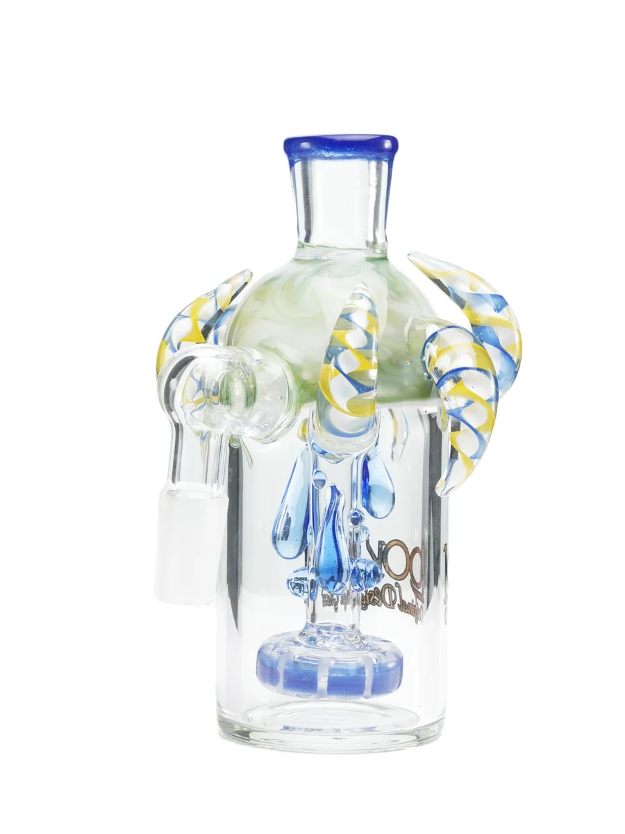 Horned ash Catcher 90Degree 14mm Joint, Colors: Dark Blue, 4 image Horned ash Catcher 90Degree 14mm Joint, Colors: Dark Blue, 4 image