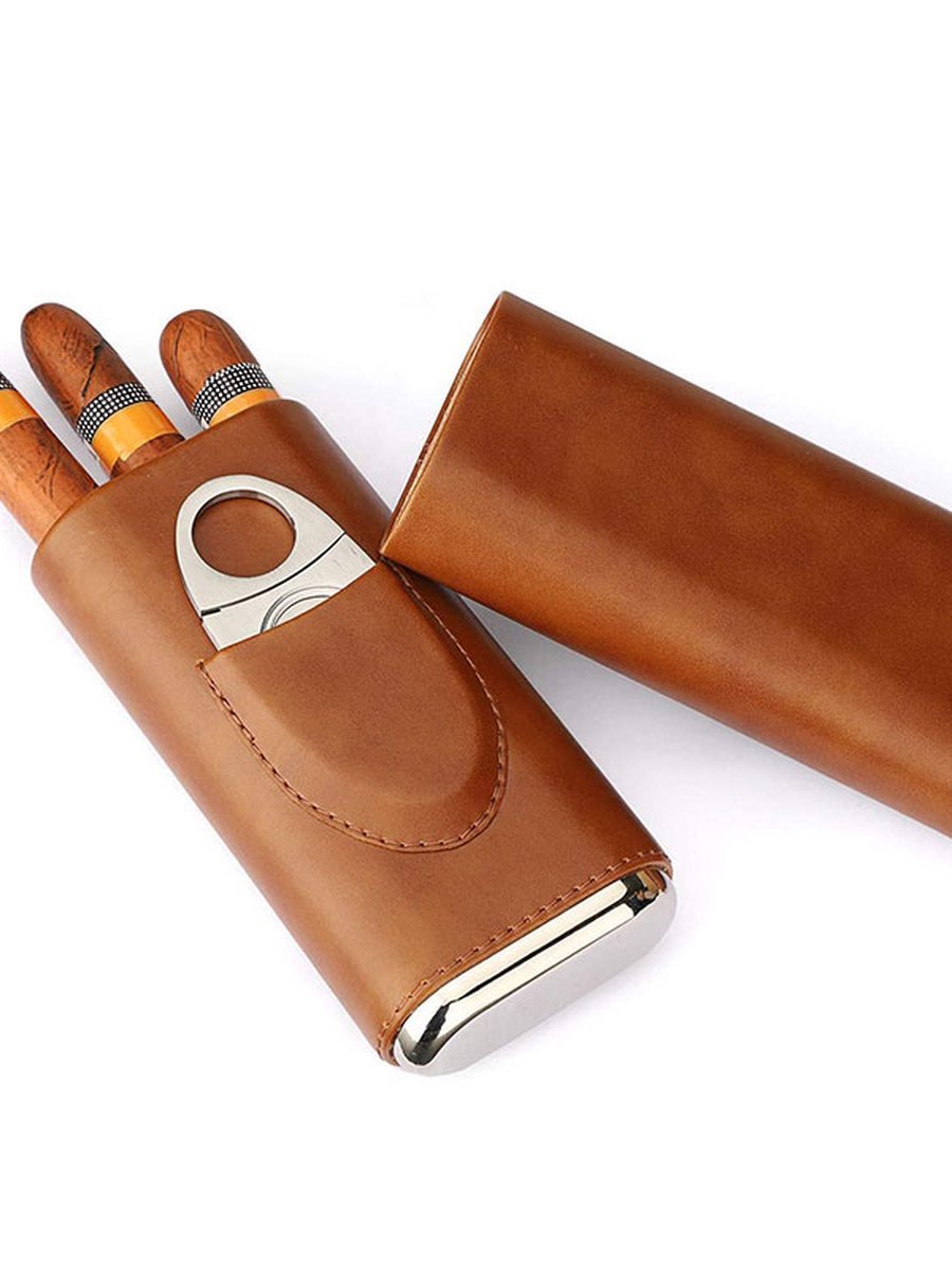 Leather Cigar Case with Cutter, Color: Black, 2 image Leather Cigar Case with Cutter, Color: Black, 2 image
