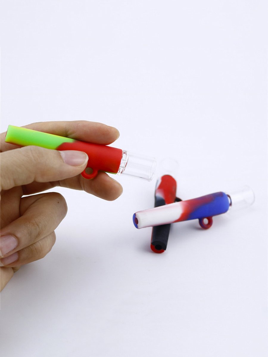 Silicone Chillum Pipe With Insert Glass Bowl