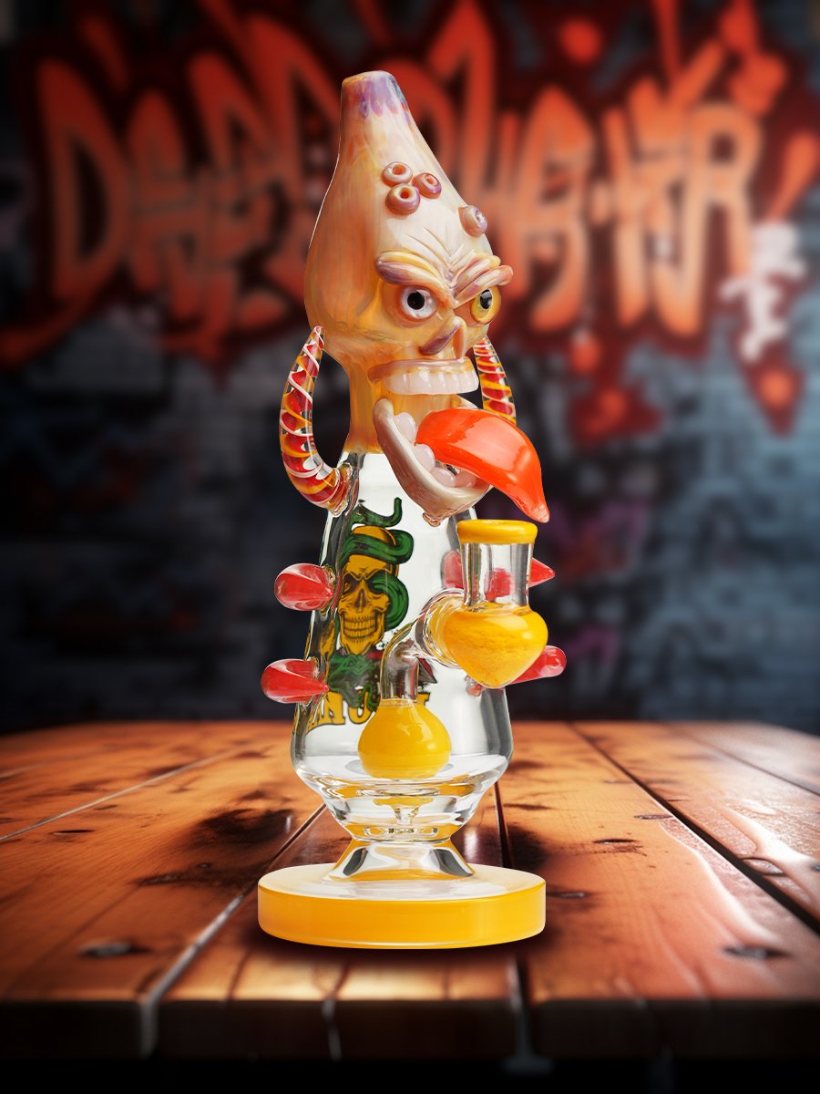 Lookah Bong 10.5 " Cool Skull Bone Glass Bong - Orange, Colors: Orange, 2 image