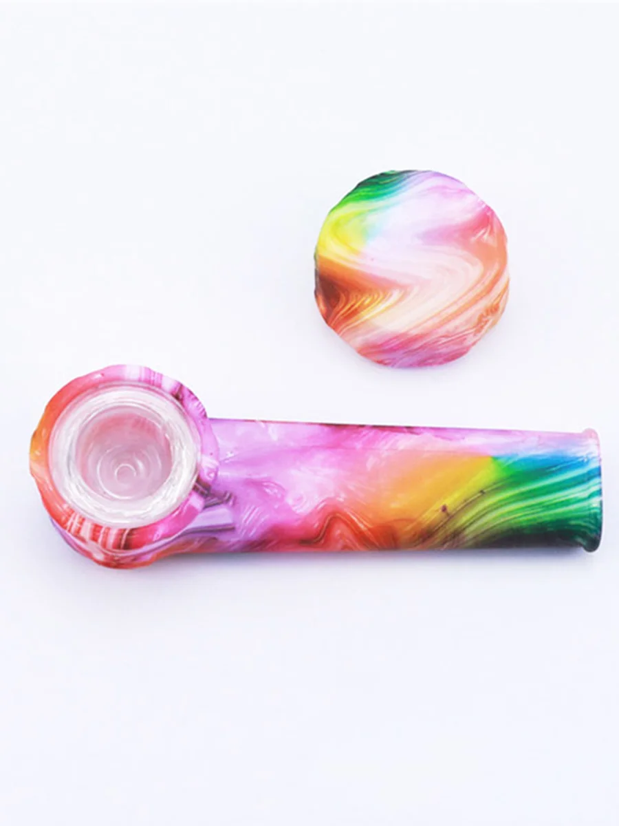 Silicone Hand Pipe With Glass Bowl And Lid
