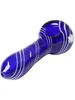 Patterned Colored Glass Spoon Pipe with White Stripes Patterned Colored Glass Spoon Pipe with White Stripes