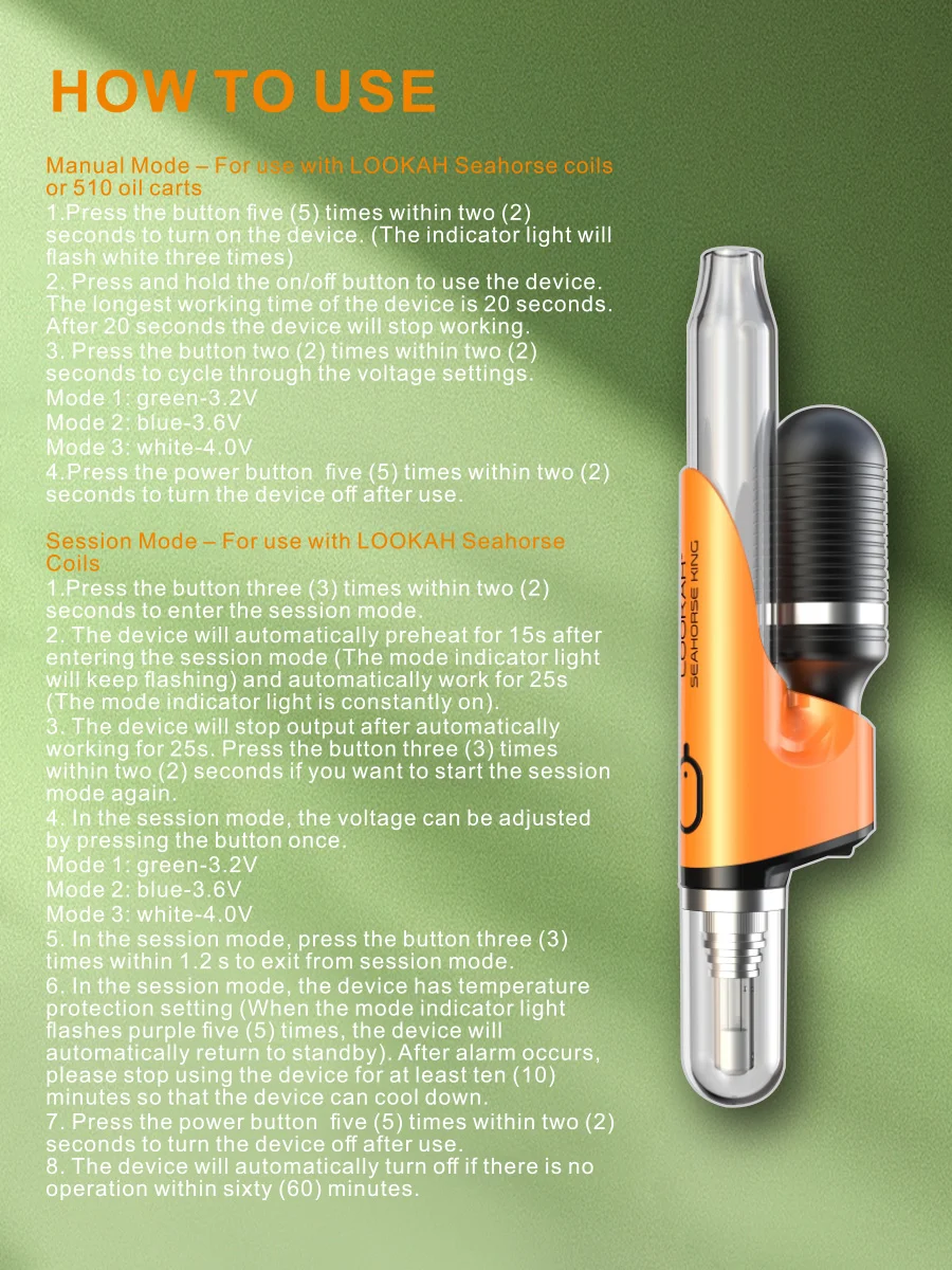 LOOKAH Seahorse King Electric Nectar Collector | Dab Pen & Wax Pen, Color: Green, 2 image LOOKAH Seahorse King Electric Nectar Collector | Dab Pen & Wax Pen, Color: Green, 2 image