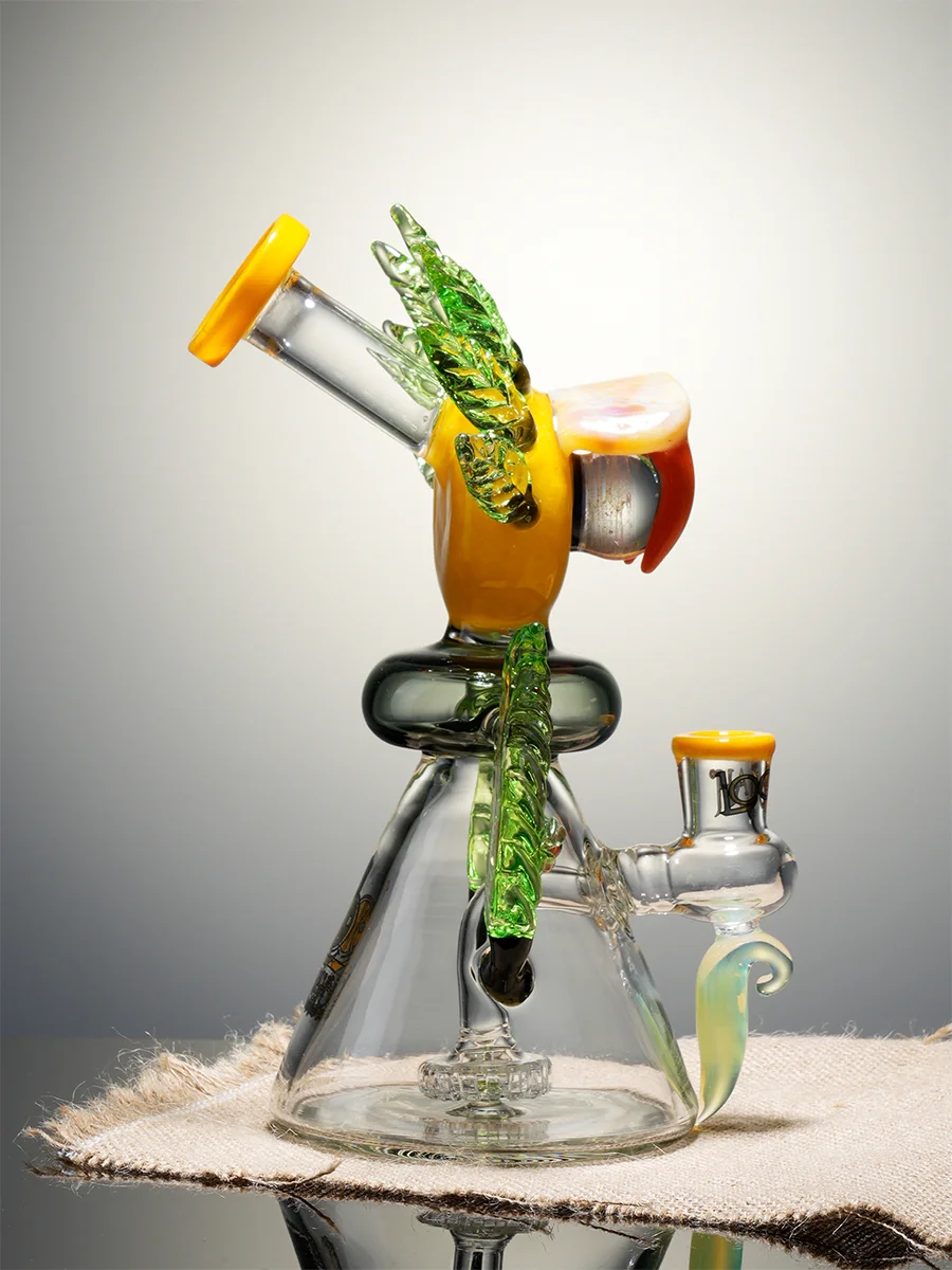 Lookah 9.5" Three-eyed hemp leaf Beaker Glass Bong Green Side