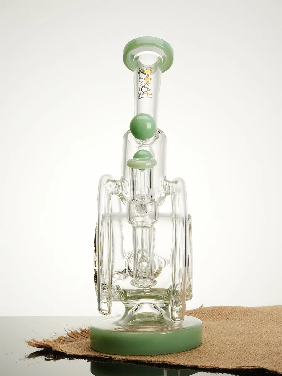 Lookah Bong 10.4" Recycler Orbital Double Chamber Water Pipe - Clear Green, Colors: Clear Green, 3 image