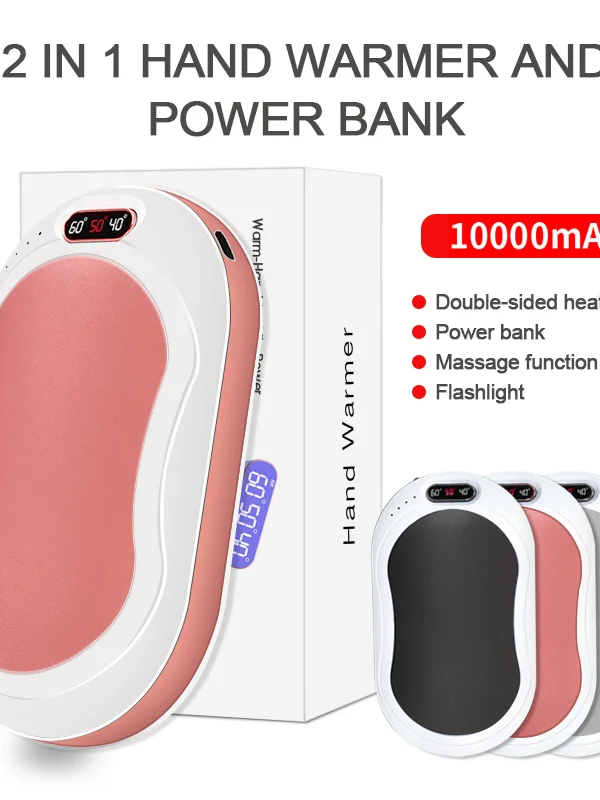 Rechargeable 10000mAh Portable Hand Warmers Power Bank, Color: Silver, 2 image Rechargeable 10000mAh Portable Hand Warmers Power Bank, Color: Silver, 2 image