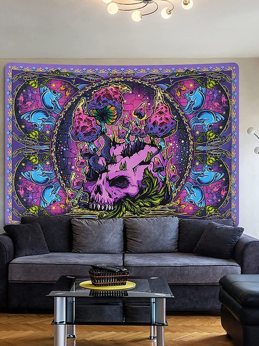 Purple Mushroom Skeleton Tapestry, Size: 59.06x51.18inch, 4 image