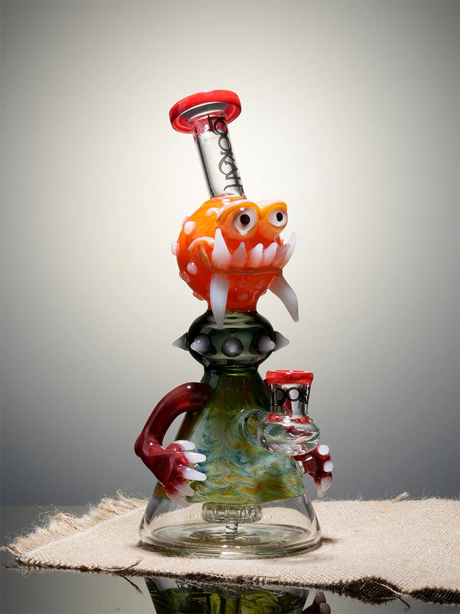 10 inch Monster Head Perc Beaker Glass Bong Orange Side 10 inch Monster Head Perc Beaker Glass Bong Orange Side