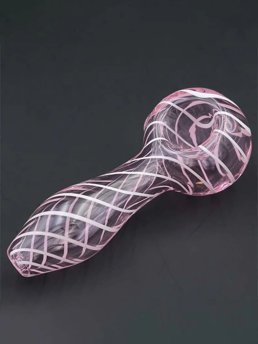 Side Pink 4” Mini Striped Glass Spoon Pipe Side Pink 4” Mini Striped Glass Spoon Pipe