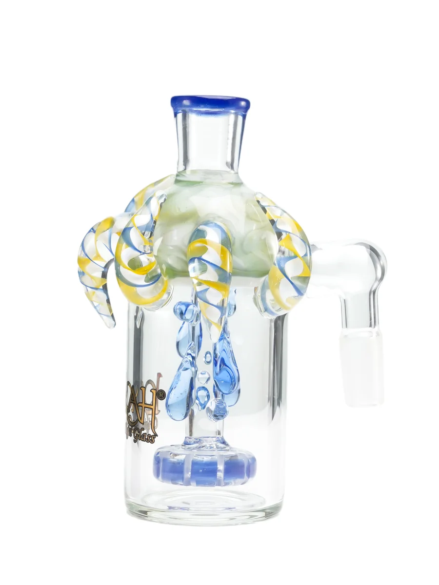 Horned ash Catcher 90Degree 14mm Joint, Colors: Dark Blue, 7 image Horned ash Catcher 90Degree 14mm Joint, Colors: Dark Blue, 7 image