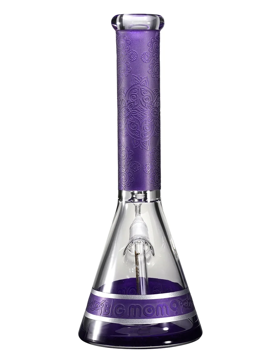 15" Big Mom Religion Engraved Beaker Glass Bong, Color: Purple, 4 image 15" Big Mom Religion Engraved Beaker Glass Bong, Color: Purple, 4 image