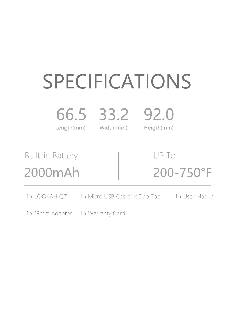 LOOKAH Q7 Enail Dab Kit Specification LOOKAH Q7 Enail Dab Kit Specification