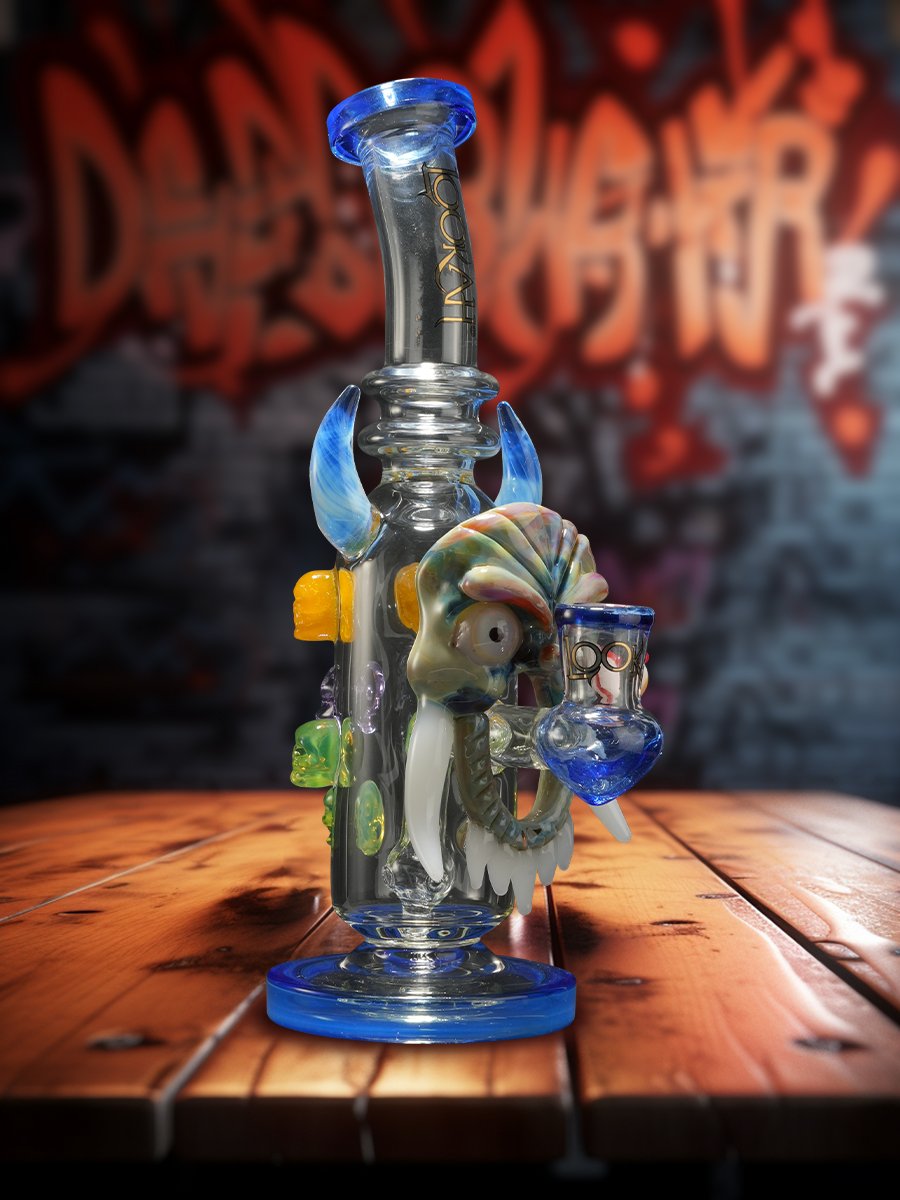 Lookah 9.5" Small Cool Bull Horn Mask Glass Bong, Colors: Yellow, 2 image