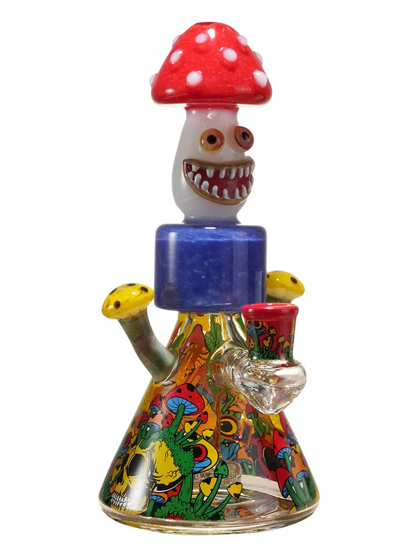 9.5-inch Mushroom Guy Glass Beaker Bong, Color: Red 9.5-inch Mushroom Guy Glass Beaker Bong, Color: Red