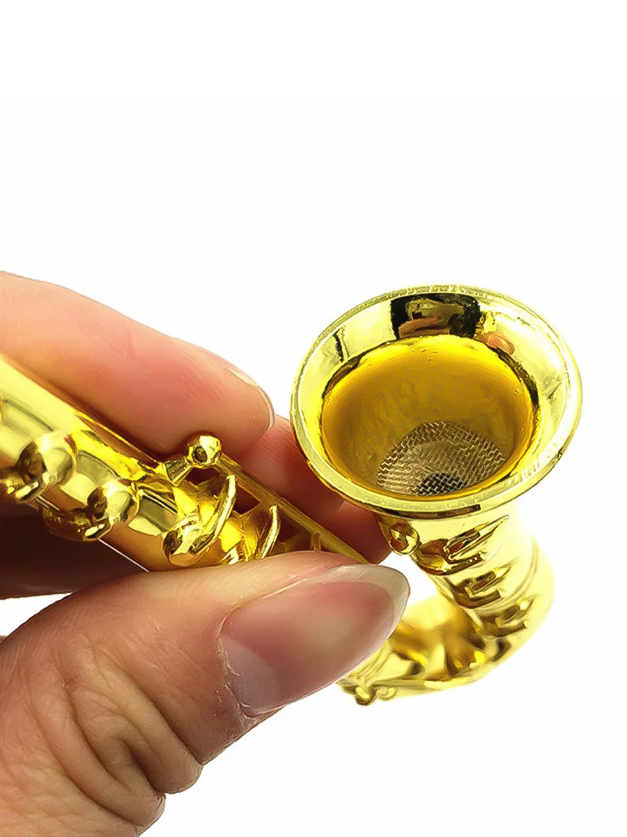 2Pcs Saxophone Shape Metal Smoking Pipe