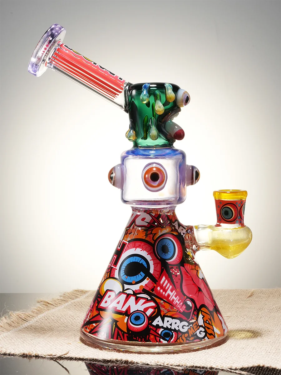 Lookah 9.5" Cool Blue Evil Eye Glass Beaker Bong, Color: Fluorescent Green, 6 image Lookah 9.5" Cool Blue Evil Eye Glass Beaker Bong, Color: Fluorescent Green, 6 image