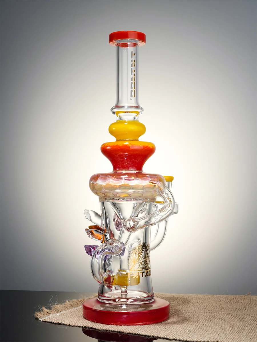 Lookah Rig 12" Cool Crystal Turbine Perc Recycler Dab Rig, Colors: Orange, 3 image