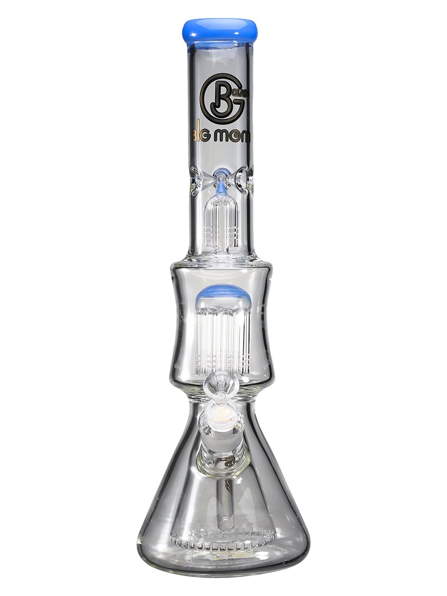 17" Big Mom Double Tree Perc Ice Beaker Glass Bong, Color: Jade Blue 17" Big Mom Double Tree Perc Ice Beaker Glass Bong, Color: Jade Blue