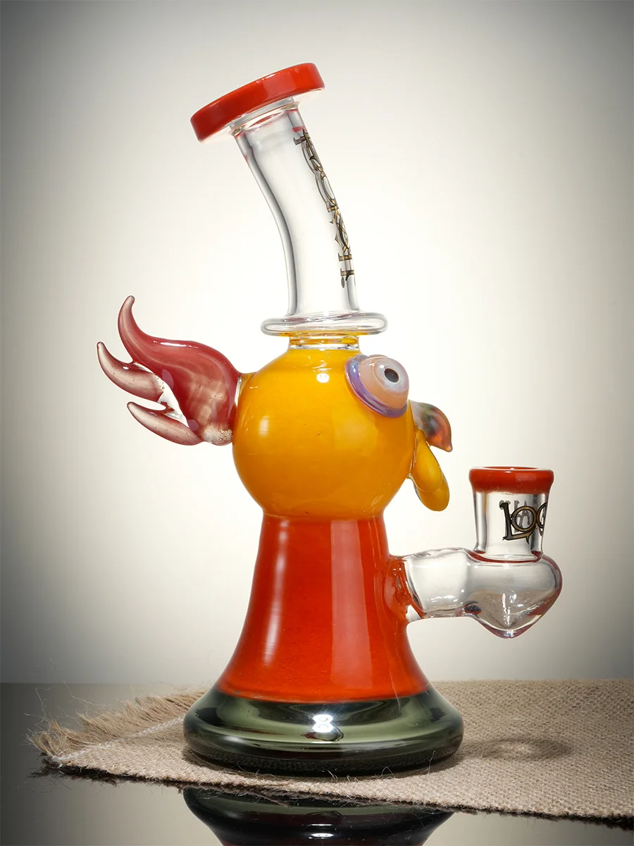 Lookah Rig 7.8" Cute Crested Head Dab Rig, Colors: Orange, 2 image Lookah Rig 7.8" Cute Crested Head Dab Rig, Colors: Orange, 2 image