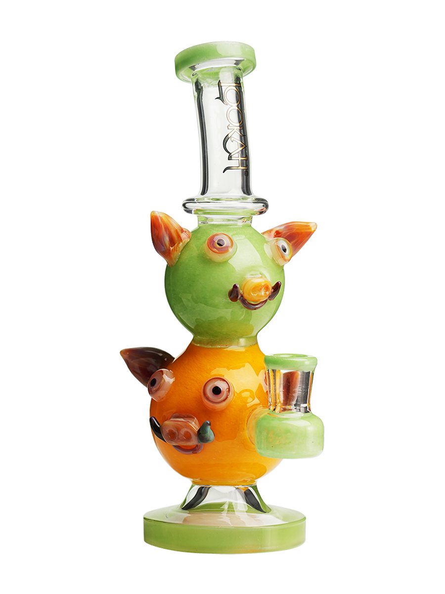 Lookah Rig 9" Cute Double Piggy Dab Rig  - Yellow, Colors: Yellow, 4 image