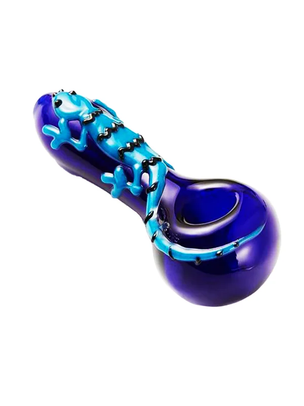 Hand-Painted Lizard Glass Pipe, Color: Blue