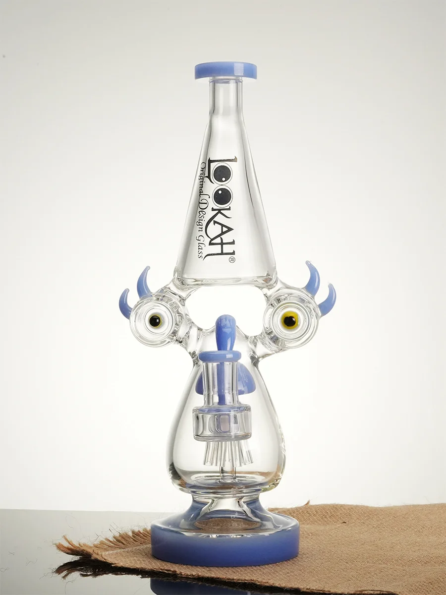Lookah Bong 11.2" Recycler Color Rim Big Eyes Water Pipe, Colors: Blue