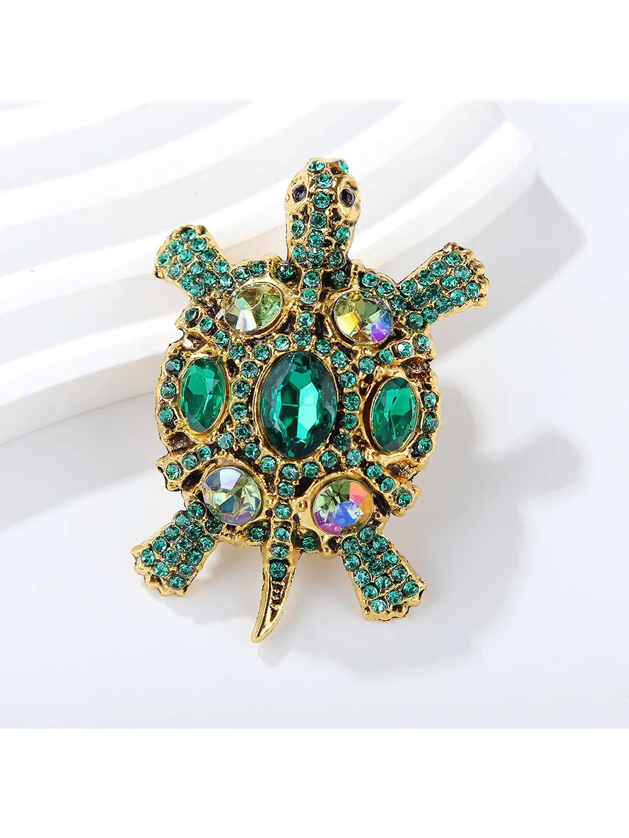 dark green Rhinestone Turtle Brooch