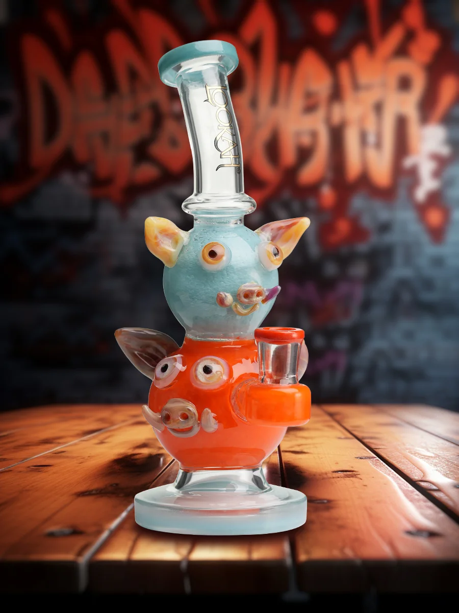 Lookah Rig 9.5&quot; Cute Double Piggy Dab Rig blue