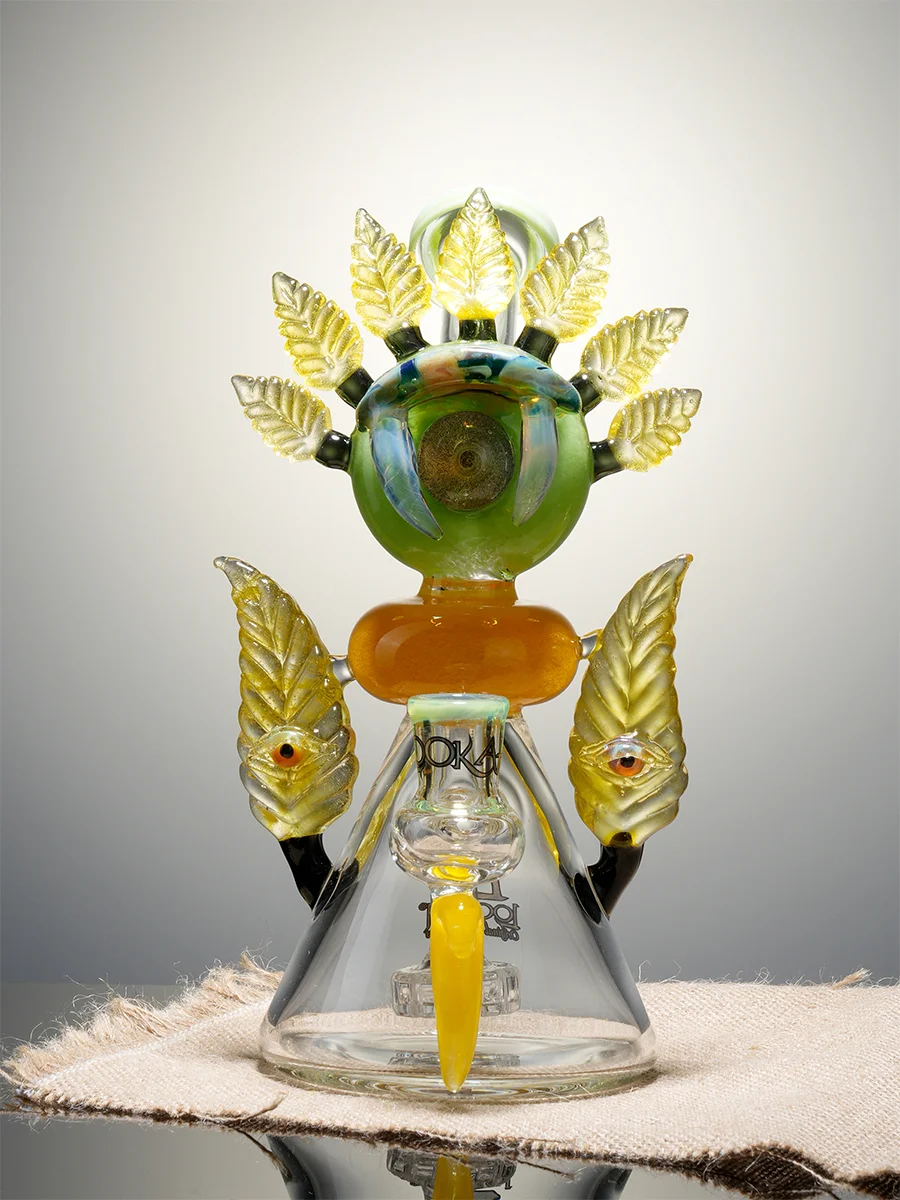 Lookah 9.5" Small Cool Three-eyed hemp leaf Beaker Glass Bong, Color: Green, 3 image