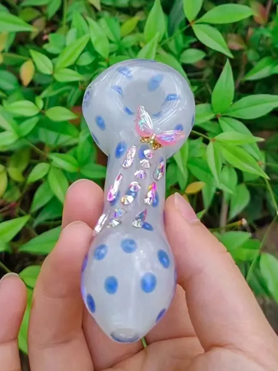 Blue Dot Butterfly Glass Pipe