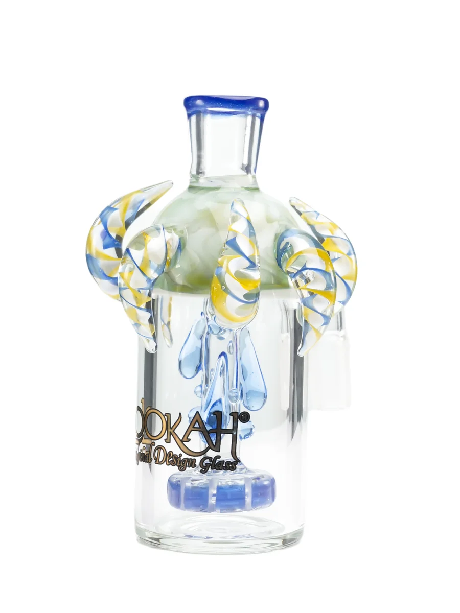 Horned ash Catcher 90Degree 14mm Joint, Colors: Dark Blue, 8 image Horned ash Catcher 90Degree 14mm Joint, Colors: Dark Blue, 8 image