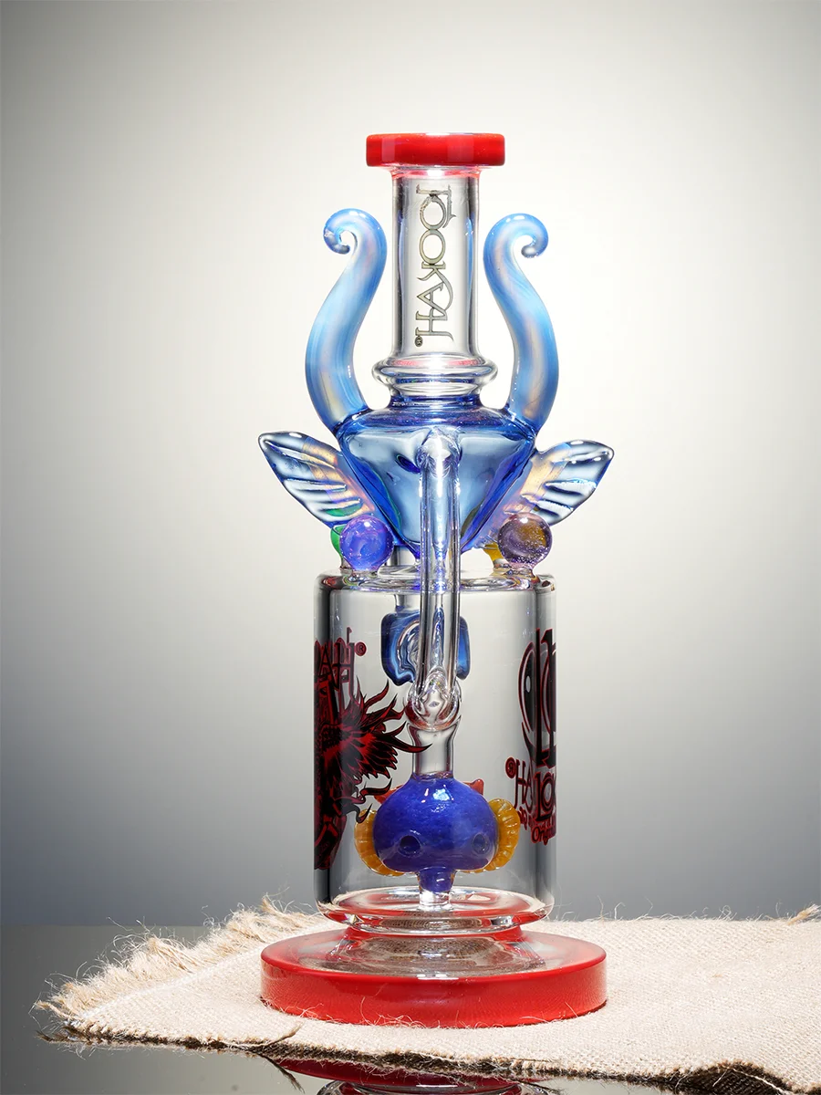 10.5 inch Cool Lookah Owl Percolator Glass Bong Red Side