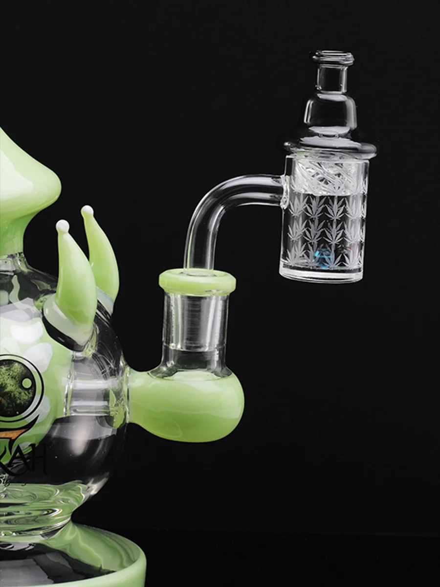 14 MM Bamboo Seal Engraving Quartz Flat Top Banger with Spinner Carb Cap and 3 Terp Pearls, Color: Green, 6 image 14 MM Bamboo Seal Engraving Quartz Flat Top Banger with Spinner Carb Cap and 3 Terp Pearls, Color: Green, 6 image