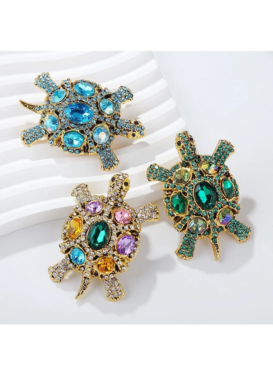 Rhinestone Turtle Brooch