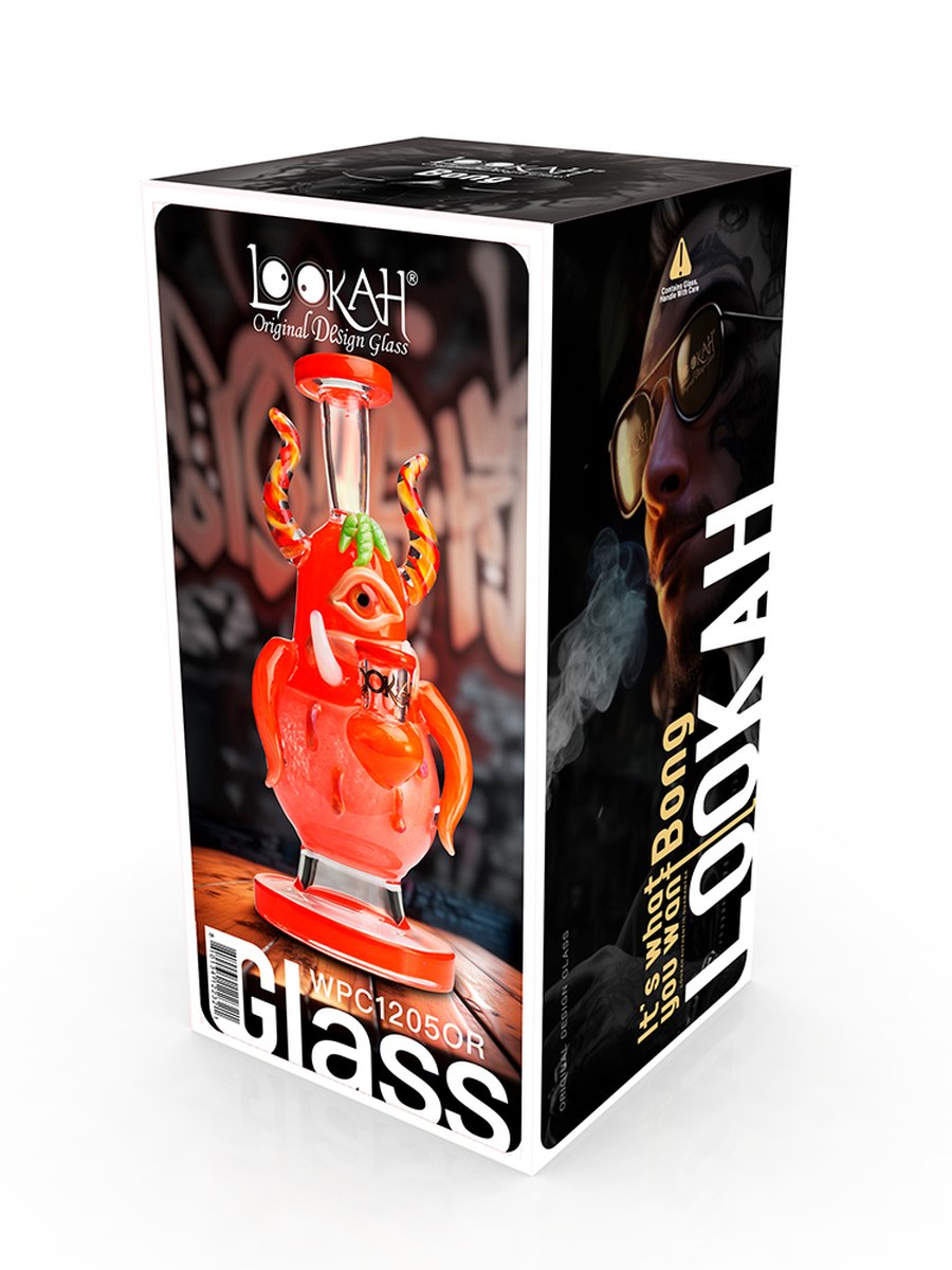 Lookah Bong 8" Mini One-Eyed Big-Bellied Monster Glass Water Pipe - Green, Colors: Green, 7 image