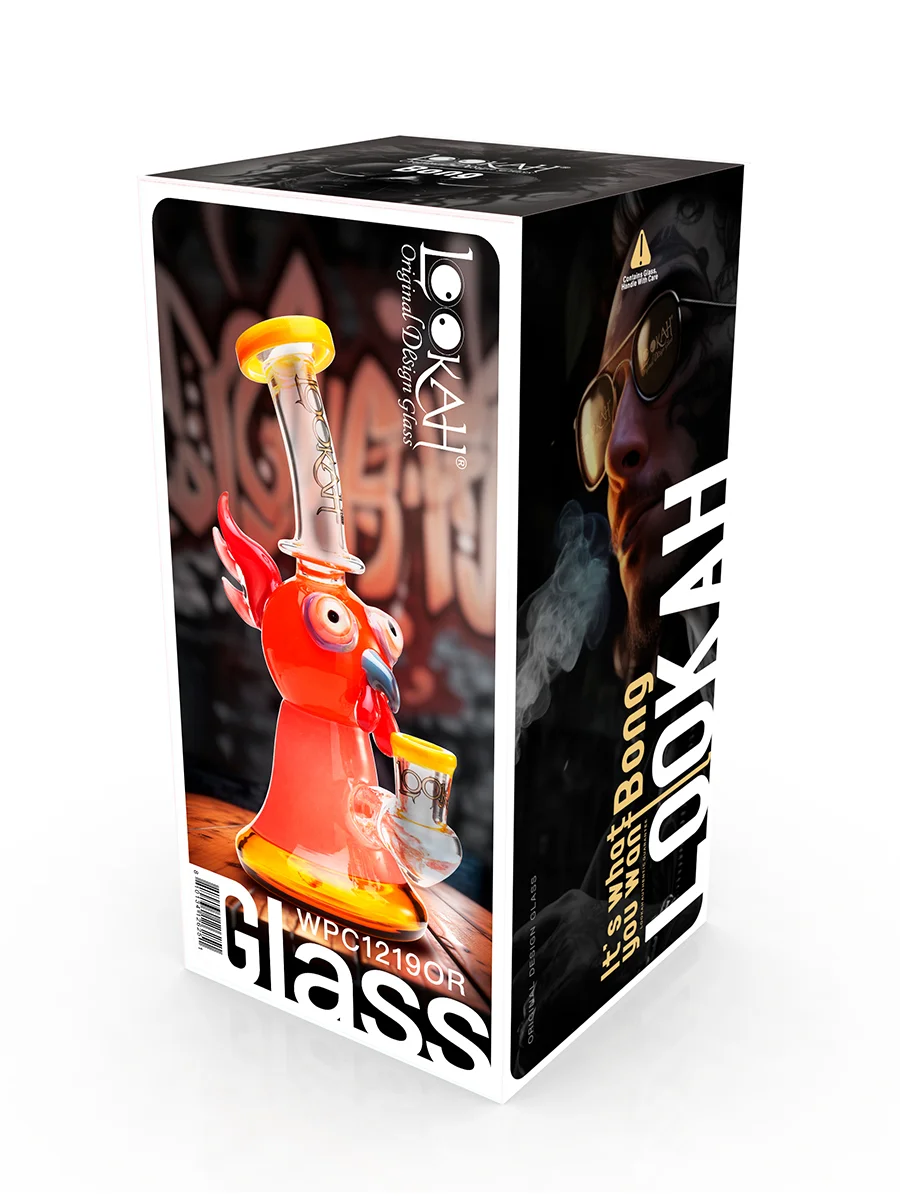 Lookah Rig 7.8" Cute Crested Head Dab Rig, Colors: Orange, 3 image Lookah Rig 7.8" Cute Crested Head Dab Rig, Colors: Orange, 3 image