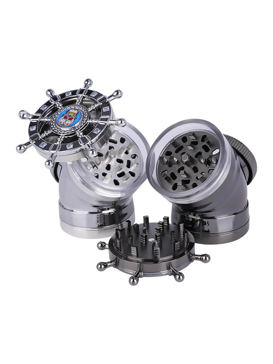 Skull LED Rotating Ship Wheel Herb Grinder