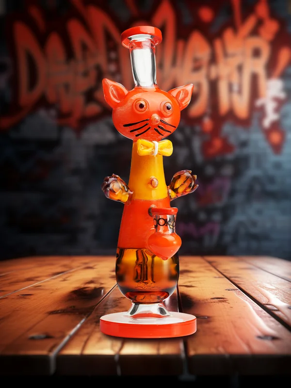 12" Cute Cat Gentleman Glass Water Pipe orange 12" Cute Cat Gentleman Glass Water Pipe orange