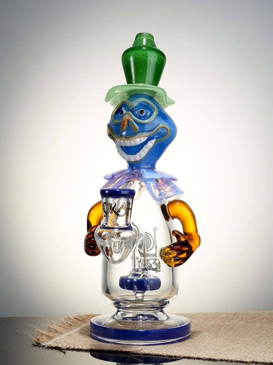 Lookah 9.5" Small Face-Painted Clown Glass Bong, Colors: Wathet Blue, 7 image