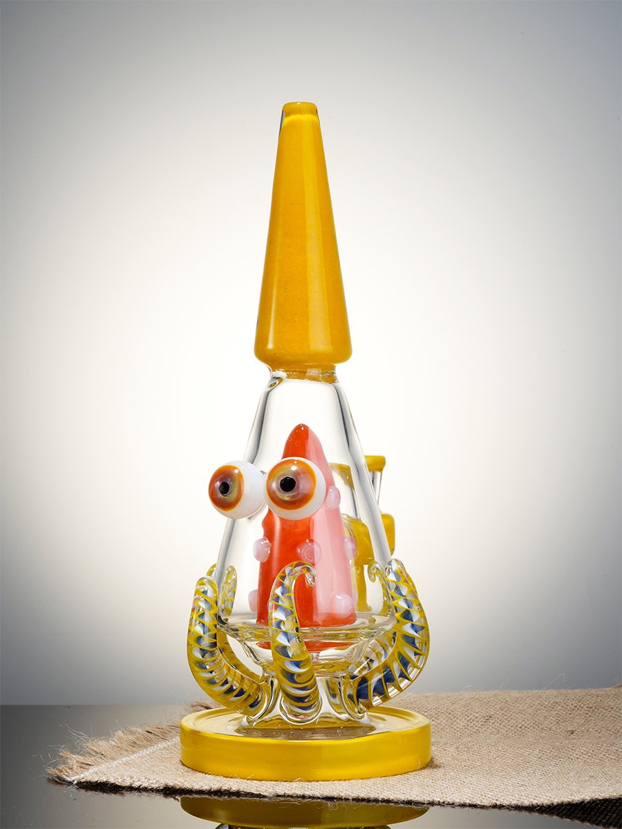 Lookah Bong 10" Cute Octopus Monster Glass Water Pipe, Colors: Yellow, 3 image