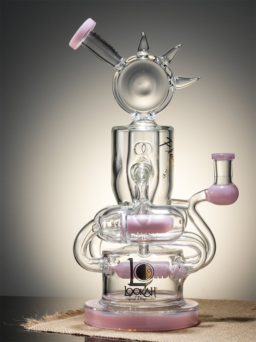 12" Glass Elegant Epic Dual Percolator Recycler Water Pipe - PIink, Colors: Pink, 2 image