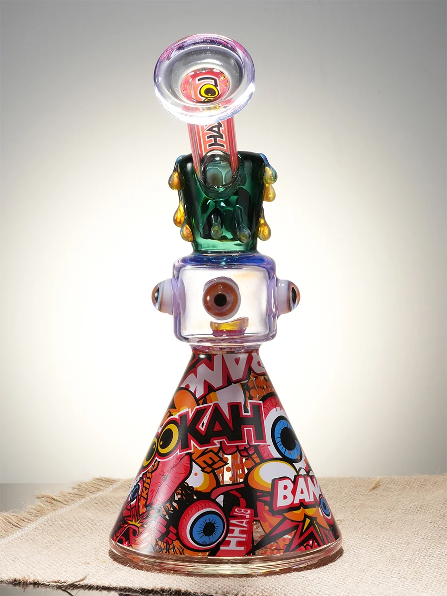 Lookah 9.5" Cool Blue Evil Eye Glass Beaker Bong, Color: Fluorescent Green, 8 image Lookah 9.5" Cool Blue Evil Eye Glass Beaker Bong, Color: Fluorescent Green, 8 image