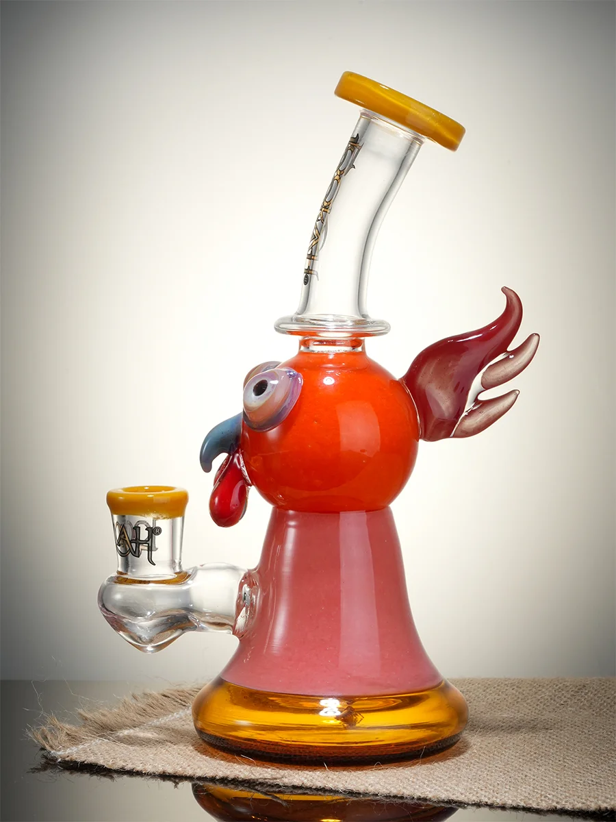 Lookah Rig 7.8" Cute Crested Head Dab Rig, Colors: Orange, 14 image Lookah Rig 7.8" Cute Crested Head Dab Rig, Colors: Orange, 14 image