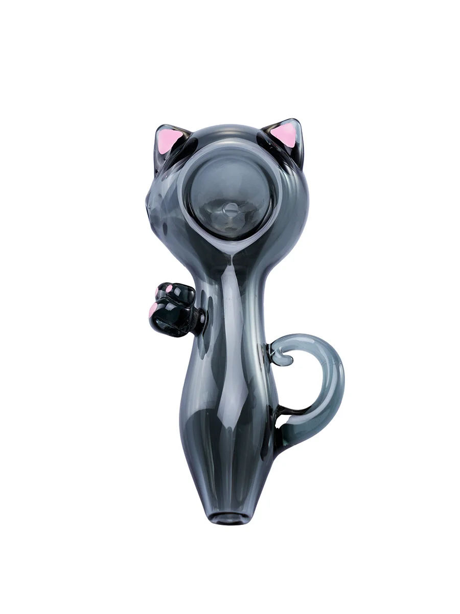 Cute Translucent Black Cat Hello Kitty Glass Spoon Pipe, 2 image