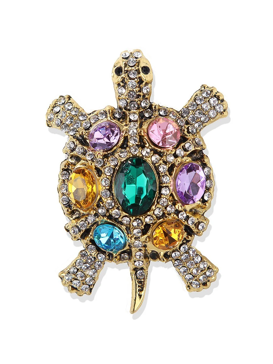 colorful Rhinestone Turtle Brooch
