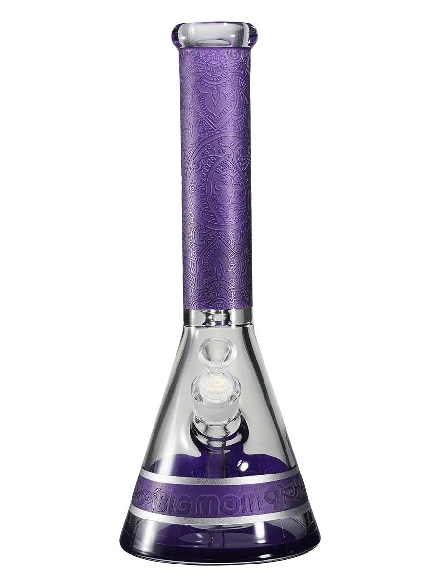 15" Big Mom Religion Engraved Beaker Glass Bong, Color: Purple, 2 image 15" Big Mom Religion Engraved Beaker Glass Bong, Color: Purple, 2 image
