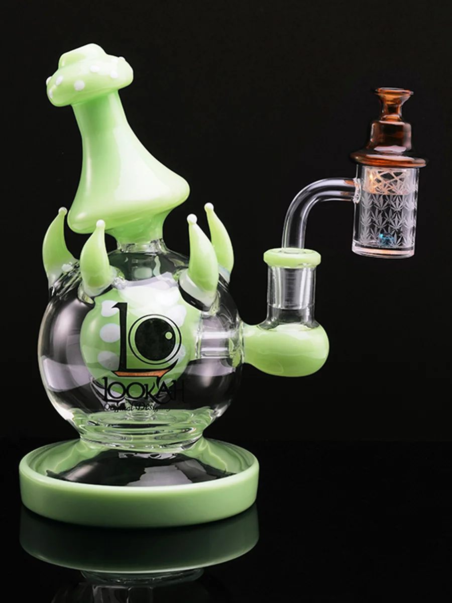 14 MM Bamboo Seal Engraving Quartz Flat Top Banger with Spinner Carb Cap and 3 Terp Pearls, Color: Green, 5 image 14 MM Bamboo Seal Engraving Quartz Flat Top Banger with Spinner Carb Cap and 3 Terp Pearls, Color: Green, 5 image