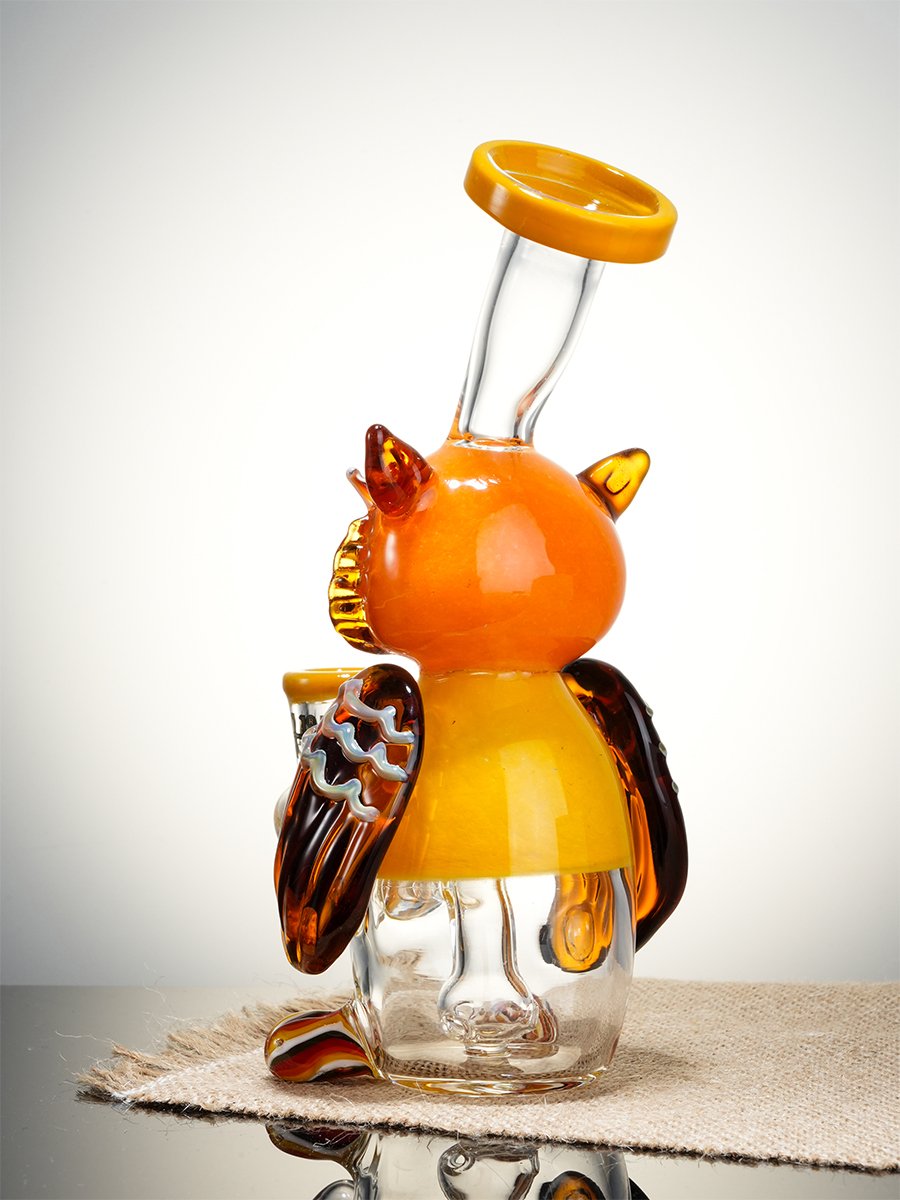 Yellow Lookah Rig 7" Mini Nerdy Owl Dab Rig6 Yellow Lookah Rig 7" Mini Nerdy Owl Dab Rig6