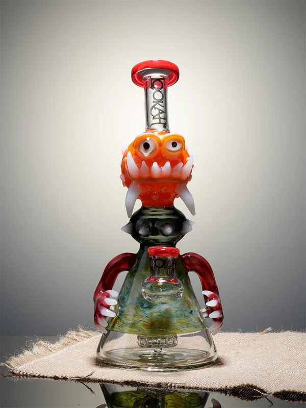 10 inch Monster Head Perc Beaker Glass Bong Orange Front 10 inch Monster Head Perc Beaker Glass Bong Orange Front